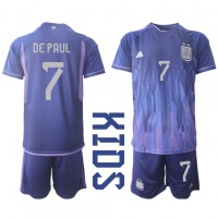 Camisa de Futebol Argentina Rodrigo de Paul #7 Equipamento Secundário Infantil Mundo 2022 Manga Curta (+ Calças curtas)